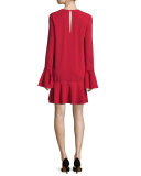 Marah Long-Sleeve Drop-Peplum Dress, Dark Vermillion