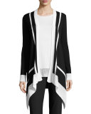 Intarsia-Stripe Waterfall Cardigan, Caviar/Bianco