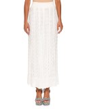 Elastic-Waist Lace-Knit Maxi Skirt, White