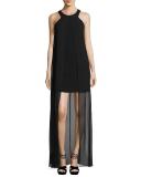 Beacon Sleeveless Mini Dress w/ Overlay, Black