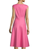 Cap-Sleeve Seamed Dress, Peony