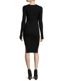 Cold Shoulder Long-Sleeve Sweaterdress, Black