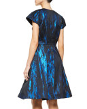 Cap-Sleeve Jacquard Party Dress