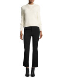 Pointelle-Yoke Pullover Sweater, Ecru
