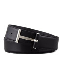 Men's Leather T-Buckle Belt, Black