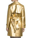 Metallic Leather Double-Breasted Trenchcoat, Gold