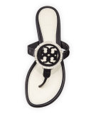 Miller Fringe Flat Leather Logo Sandal, Black/White