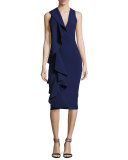 Ceara Sleeveless Ponte Ruffle Sheath Dress, Navy