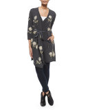 Margarit Flower-Embroidered Waist-Tie Cardigan