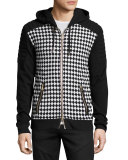 Checker-Print Zip-Front Sweatshirt, Black/White