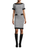 Tweed Short-Sleeve Dress, Frost/Caviar