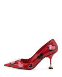 Heart-Appliqué Pointed-Toe 85mm Pump, Scarlet (Scarlatto) 