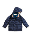 Peter Hooded Puffer Jacket, Navy, Size 4-14