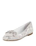 Nancy Snake-Embossed Bow Flat, Natural