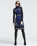 sleeveless knit intarsia sheath dress, new navy