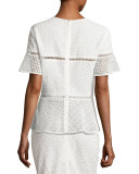 Eyelet Peplum Short-Sleeve Top, Off White