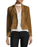 Cropped Studded Suede Jacket, Military