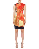 Rock Climbing Wall Printed Cap-Sleeve Dress, Rust/Navy