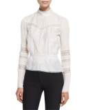 Pintucked Silk Lace-Trim Blouse, Soft White