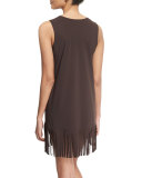 Fringe-Trim Sleeveless Coverup Dress