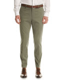 Stretch-Cotton Flat-Front Pants, Olive