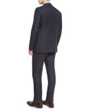 Wool Tonal-Check Two-Piece Suit, Navy