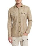 Sinclair Taped-Trim Sport Shirt, Pale Stone