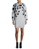 Classic Swallow-Print Sweat Dress, Mercury Melange