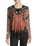 Stud-Print Wrap Cardigan, Red/Black