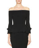 Off-the-Shoulder Origami-Hem Top, Black