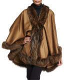 Cashmere Cape with Fox Fur Trim, Camel