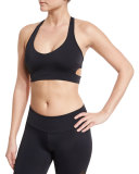 Wrap T-Back Strappy Sports Bra, Black
