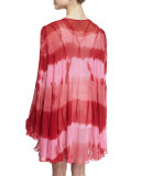 Short Tie-Dye Paneled Silk Cloak, Kozmic Reds