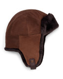 Shearling Fur Trapper Hat, Chocolate