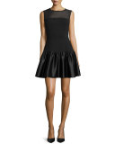Satin-Flounce-Skirt Illusion Dress 