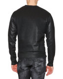 Faux-leather Sweatshirt with Zip-Detail, Black