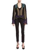 Crochet Ruffled-Trim Jacket, Black