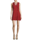 Ilia Lace-Up Suede Dress, Rosso