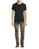 Dirty Metallic Bleach-Wash Moto Jeans, Bronze