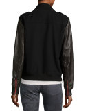 Wool-Blend & Leather Bomber Jacket, Black