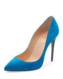 Pigalle Follies Suede 100mm Red Sole Pump, Egyptian Blue