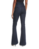Belted High-Waist Flare-Leg Jeans, Indigo