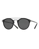 Remick Monochromatic Brow-Bar Sunglasses, Black