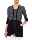 Half-Striped Knit Cardigan, Navy/Cream