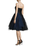Strapless Draped Tulle Cocktail Dress