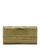 Crocodile Front Flap Bar Clutch Bag, Bronze