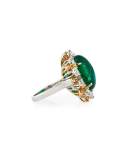 Emerald Cabochon Ring with Yellow & White Diamonds in Platinum