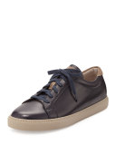 Leather Lace-Up Low-Top Sneaker, Navy