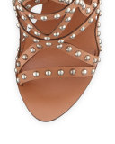 Mila Studded Laser-Cut Sandal, Tan