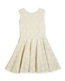 Sleeveless Metallic Lace Circle Dress, White, Size 8-16